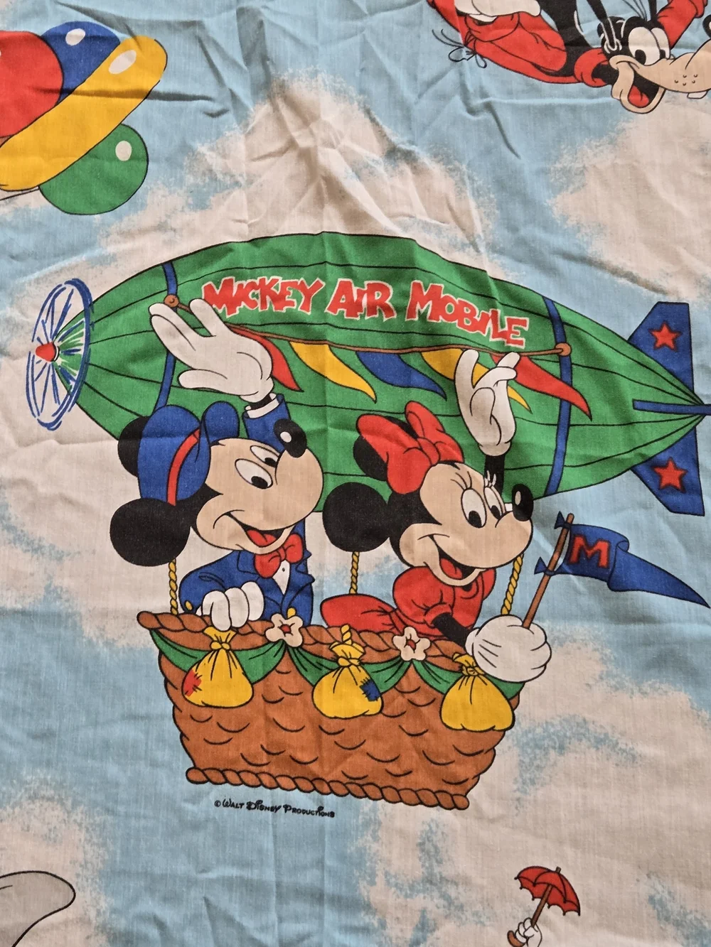Walt Disney Air Mobile Twin Flat Sheet Mickey Mouse VTG Fabric
